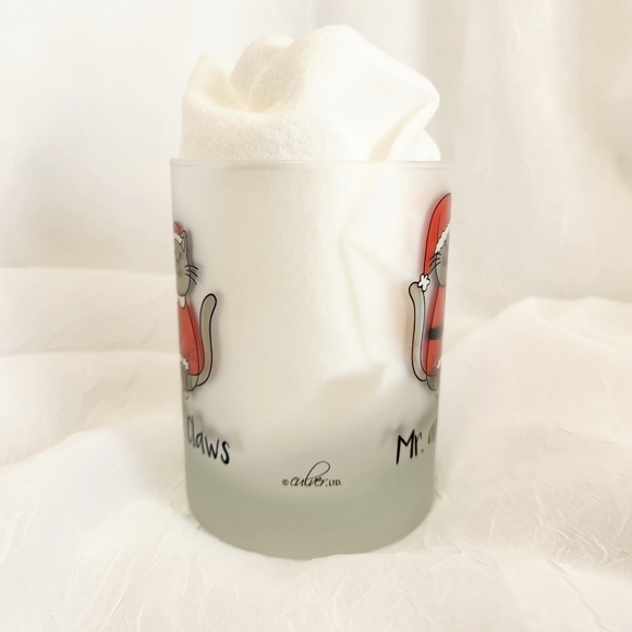 Culver Christmas Mr & Mrs Claws Cats Frosted Double Old Fashioned Glass 13.5 oz - Picture 2 of 5